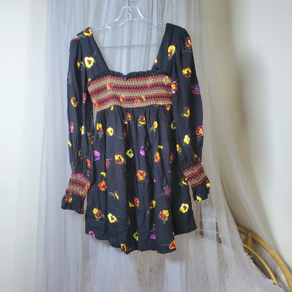 Y2K Dark Fairy Babydoll Dress Indie Bohemian Floral Black Size S Urban Outfitter - Picture 3 of 6